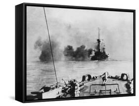 French Battleship in Action in the Dardanelles During World War I-Robert Hunt-Framed Stretched Canvas