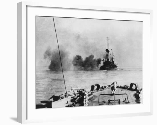 French Battleship in Action in the Dardanelles During World War I-Robert Hunt-Framed Photographic Print