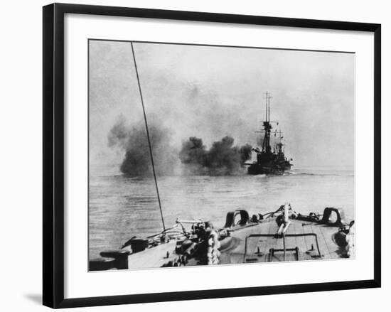 French Battleship in Action in the Dardanelles During World War I-Robert Hunt-Framed Photographic Print