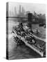 French Battleship Richelieu Passes Brooklyn Bridge-null-Stretched Canvas