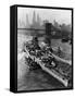 French Battleship Richelieu Passes Brooklyn Bridge-null-Framed Stretched Canvas