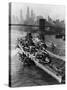 French Battleship Richelieu Passes Brooklyn Bridge-null-Stretched Canvas