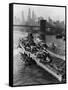 French Battleship Richelieu Passes Brooklyn Bridge-null-Framed Stretched Canvas