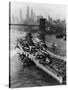 French Battleship Richelieu Passes Brooklyn Bridge-null-Stretched Canvas