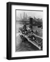 French Battleship Richelieu Passes Brooklyn Bridge-null-Framed Premium Photographic Print