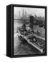 French Battleship Richelieu Passes Brooklyn Bridge-null-Framed Stretched Canvas