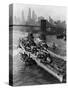 French Battleship Richelieu Passes Brooklyn Bridge-null-Stretched Canvas