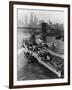 French Battleship Richelieu Passes Brooklyn Bridge-null-Framed Photographic Print