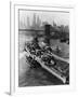 French Battleship Richelieu Passes Brooklyn Bridge-null-Framed Photographic Print