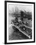 French Battleship Richelieu Passes Brooklyn Bridge-null-Framed Photographic Print