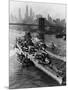 French Battleship Richelieu Passes Brooklyn Bridge-null-Mounted Photographic Print