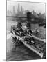 French Battleship Richelieu Passes Brooklyn Bridge-null-Mounted Photographic Print