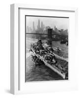 French Battleship Richelieu Passes Brooklyn Bridge-null-Framed Photographic Print