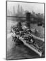 French Battleship Richelieu Passes Brooklyn Bridge-null-Mounted Photographic Print