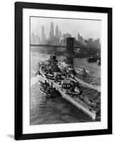 French Battleship Richelieu Passes Brooklyn Bridge-null-Framed Photographic Print