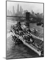 French Battleship Richelieu Passes Brooklyn Bridge-null-Mounted Photographic Print