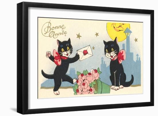 French Black Cats, Bonne Annee-null-Framed Art Print