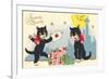 French Black Cats, Bonne Annee-null-Framed Premium Giclee Print