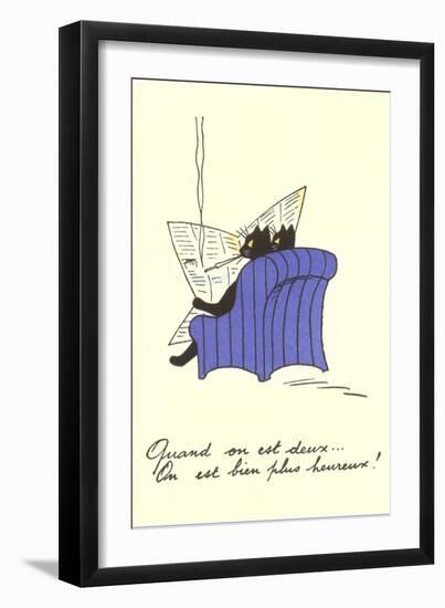 French Black Cats Reading Newspaper-null-Framed Art Print