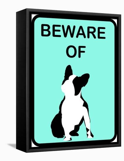 French Bulldog Beware 3-null-Framed Stretched Canvas