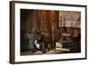 French Bulldog Next to Bronze of Dog and Candlesticks-null-Framed Photographic Print