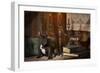 French Bulldog Next to Bronze of Dog and Candlesticks-null-Framed Photographic Print