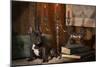 French Bulldog Next to Bronze of Dog and Candlesticks-null-Mounted Photographic Print