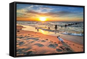 French Bulldog on the Beach at Sunset-Patryk Kosmider-Framed Stretched Canvas