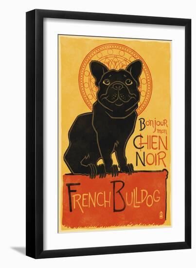 French Bulldog - Retro Chien Noir Ad-Lantern Press-Framed Art Print