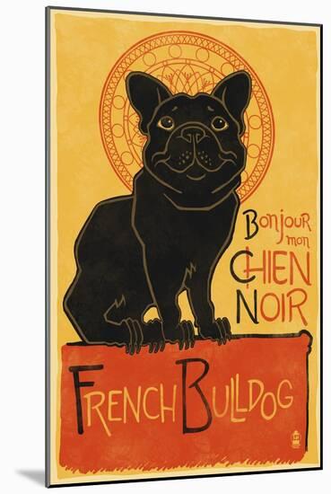 French Bulldog - Retro Chien Noir Ad-Lantern Press-Mounted Art Print