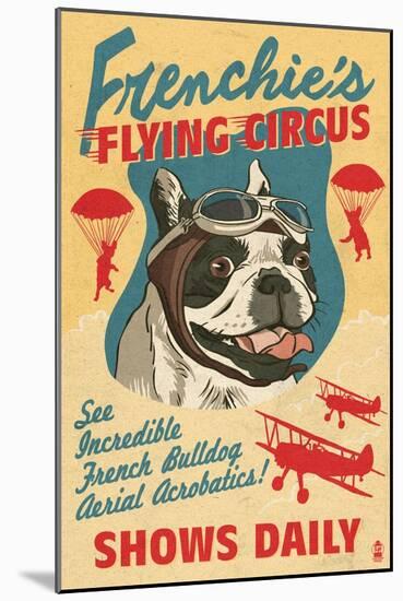 French Bulldog - Retro Flying Circus Ad-Lantern Press-Mounted Art Print