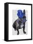 French Bulldog with Blue Top Hat and Moustache-Fab Funky-Framed Stretched Canvas