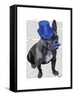 French Bulldog with Blue Top Hat and Moustache-Fab Funky-Framed Stretched Canvas