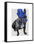 French Bulldog with Blue Top Hat and Moustache-Fab Funky-Framed Stretched Canvas