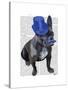 French Bulldog with Blue Top Hat and Moustache-Fab Funky-Stretched Canvas