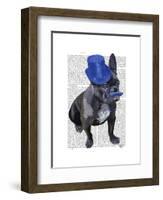 French Bulldog with Blue Top Hat and Moustache-Fab Funky-Framed Art Print