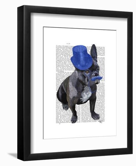 French Bulldog with Blue Top Hat and Moustache-Fab Funky-Framed Art Print