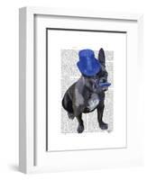 French Bulldog with Blue Top Hat and Moustache-Fab Funky-Framed Art Print