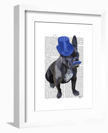 French Bulldog with Blue Top Hat and Moustache-Fab Funky-Framed Art Print