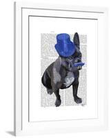 French Bulldog with Blue Top Hat and Moustache-Fab Funky-Framed Art Print