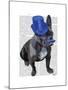 French Bulldog with Blue Top Hat and Moustache-Fab Funky-Mounted Art Print