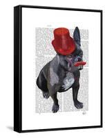 French Bulldog with Red Top Hat and Moustache-Fab Funky-Framed Stretched Canvas