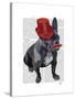 French Bulldog with Red Top Hat and Moustache-Fab Funky-Stretched Canvas