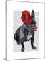 French Bulldog with Red Top Hat and Moustache-Fab Funky-Mounted Art Print