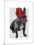 French Bulldog with Red Top Hat and Moustache-Fab Funky-Mounted Art Print