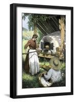 French-Canadian Woman Baking Bread in an Outdoor Oven, c.1900-null-Framed Giclee Print