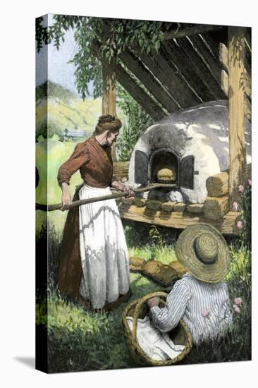 French-Canadian Woman Baking Bread in an Outdoor Oven, c.1900-null-Stretched Canvas