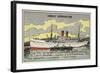 French Cargo Ship of the Compagnie Transatlantique-null-Framed Giclee Print