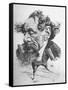 French Caricature of English Novelist Charles Dickens as a Colossus Striding from London Across-null-Framed Stretched Canvas