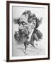 French Caricature of English Novelist Charles Dickens as a Colossus Striding from London Across-null-Framed Photographic Print